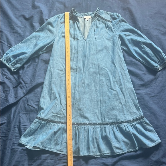 100% Cotton crown & ivy blue v neck small dress 3/4 sleeve knee length - Picture 4 of 8